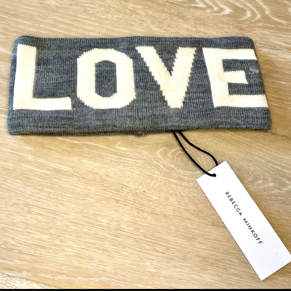 🆕 NWT Rebecca Minkoff LOVE Stadium Headband and Ear Warmer - Grey and White